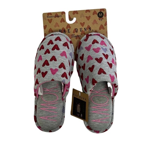Rae Dunn Women's Slippers Gray Heart Print Amor Small 5/6 & Medium 7/8 New - Picture 3 of 7
